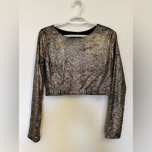 AKIRA Chucho long sleeve crop top gold glitter size s small